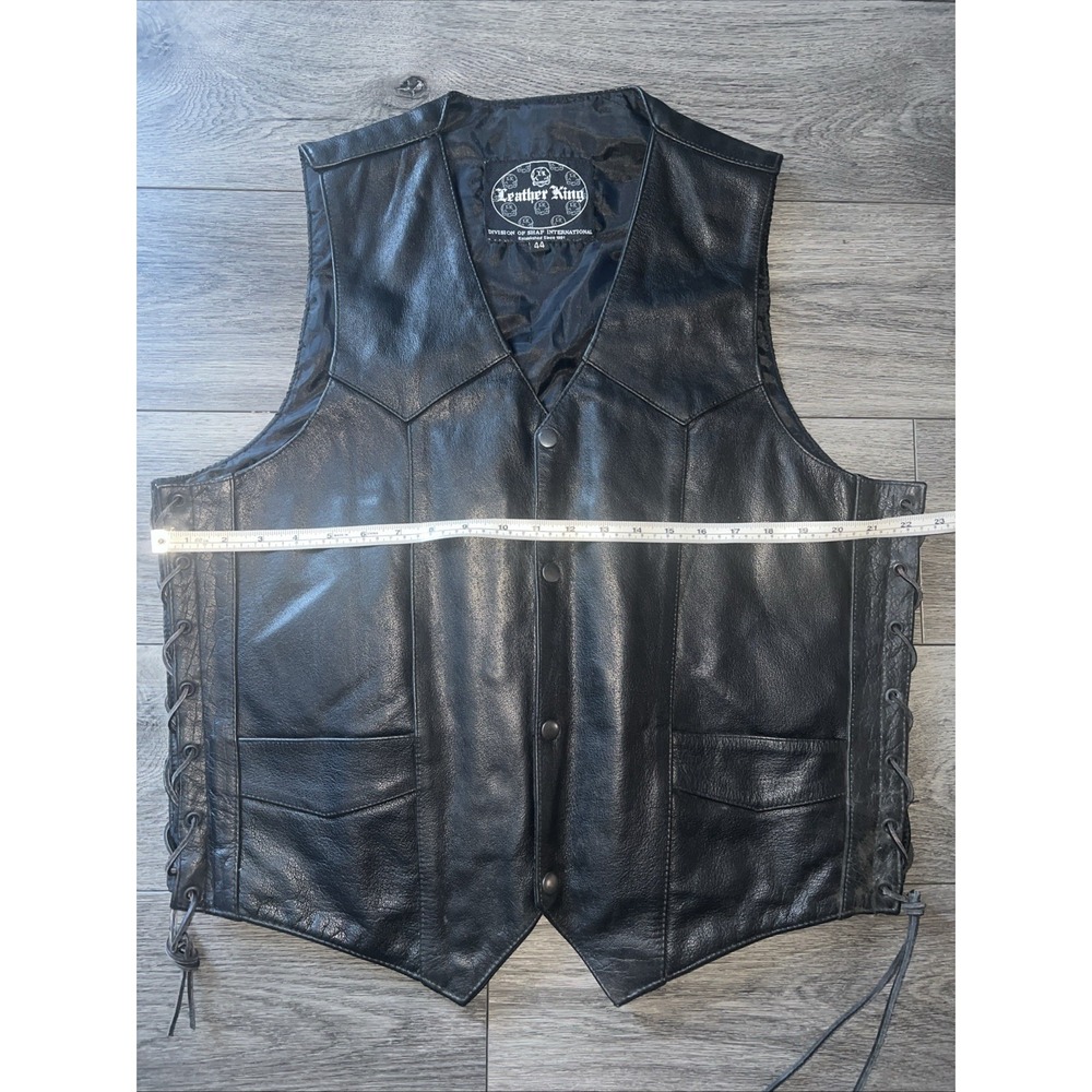 Leather King Mens Black Leather Motorcycle Biker Vest‎ Size 44